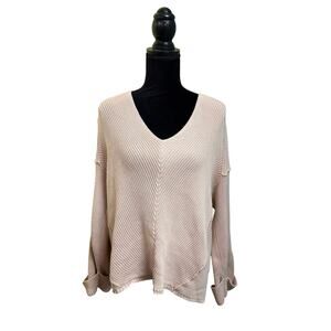 Free People La Brea V-Neck Knit Sweater Blush Pink Women's size S